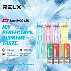 RELX Smash GO 12K可充电便携雾化设备，12000口超长口数，400mAh充电电池，Mega Mesh网状雾化芯风味提升30%，口袋迷你设计，冰镇鲜果茶饮凉感口味