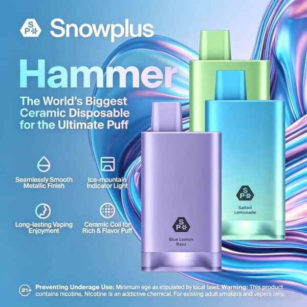 雪加Snowplus Hammer大烟雾一次性雾化杆 10000口大容量金属机身多口味冰雾杆