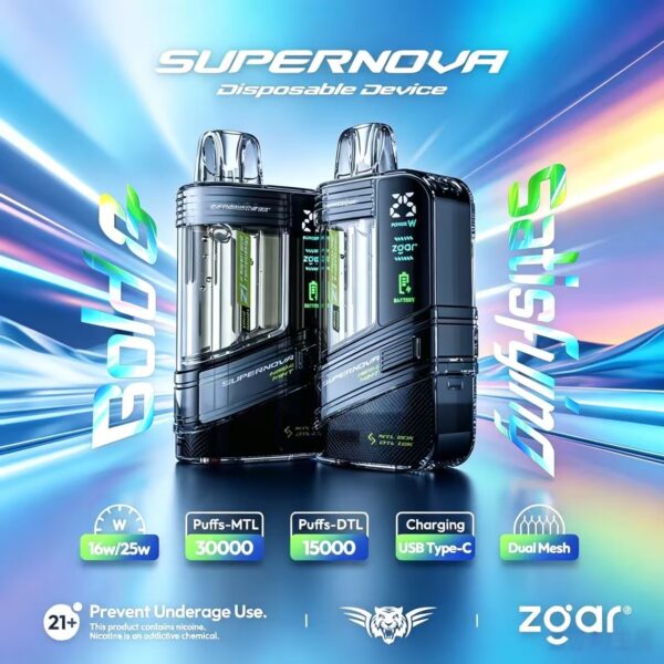 Zgar Supernova双模式大烟雾机型，双网芯可调功率，透明机甲数显机身，长效20000口