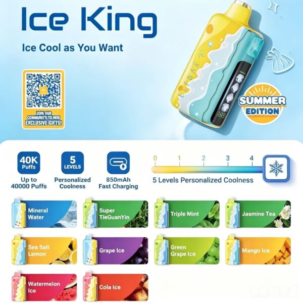 冰神夏日限定版 Elfbar Ice King 40000 口一次性雾化棒|夏日海浪限量涂装 五档冰度三档 Turbo 三重网芯 LCD 大屏 20ml 大容量 Type-C 快充解暑大烟雾设备 冰神夏日限定版 Elfbar Ice King 40000 口一次性雾化棒|夏日海浪限量涂装 五档冰度三档 Turbo 三重网芯 LCD 大屏 20ml 大容量 Type-C 快充解暑大烟雾设备