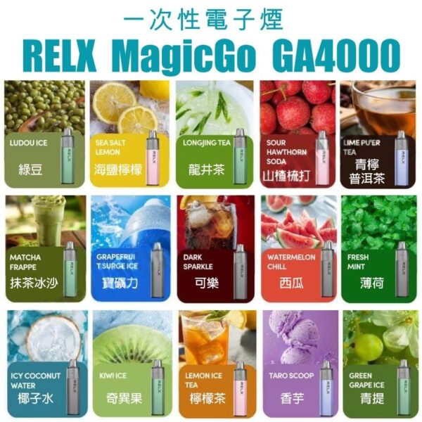 RELX MagicGo GA4000 一次性便携雾化设备 4000口长效续航｜FEELM细腻雾化芯 18款冰川冰镇风味：冷泡茶+汽水+鲜果甜品全覆盖 统一INS冰川冰块冷风视觉